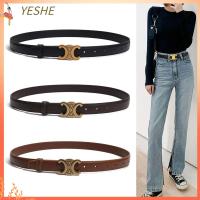 YESHE หนังเทียมนุ่ม เข็มขัดหนังสตรี บางและบาง หัวเข็มขัดสีทอง เข็มขัดรัดเอว แฟชั่นสำหรับผู้หญิง สีดำสีดำ เข็มขัดออกแบบโดยดีไซเนอร์ ชุดกางเกงยีนส์