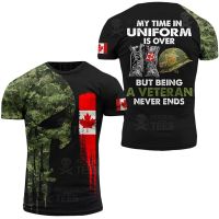 Canada Camo เสื้อยืดผู้ชายกองทัพ VETERAN รบด้านบน 3D ทหารพรางพิมพ์เสื้อยืดทหารแคนาดาแขนสั้นสีเบจ XS-5XL