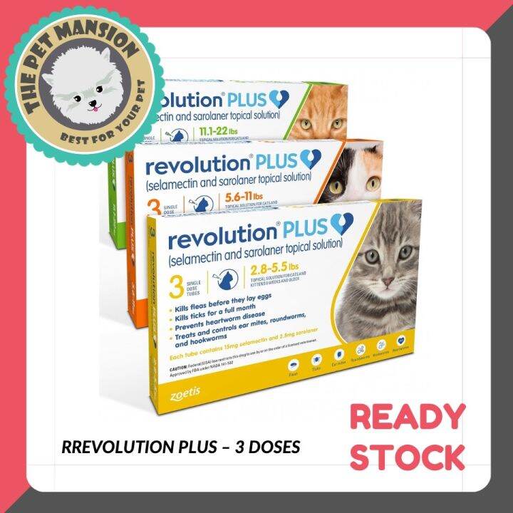 Revolution Plus Yellow (1.2 - 2.5kg) for Cats ( 3 doses ) Kutu Ticks ...