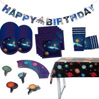 ☫▩ Starry Sky Disposable Tableware Galaxy Paper Plate Cup Tablecloth Outer Space Birthday Party Decorations Kids Baby Shower Decor