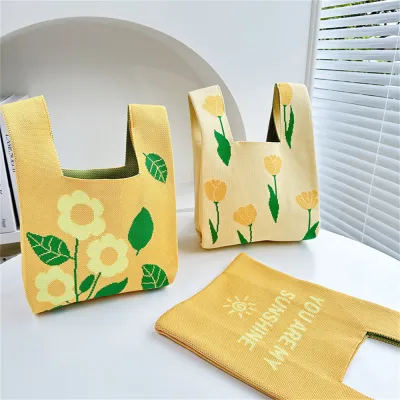 Gift Bag Women Tulip Flower Baking Bag Tote Bag Handbag Shoulder Bag Knitted Bag
