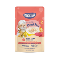 Moochie Creamy Broths มูชี่ ครีมมี่ อาหารเปียกสำหรับแมว รสทูน่าและกุ้ง 40 g. x 16 ซอง