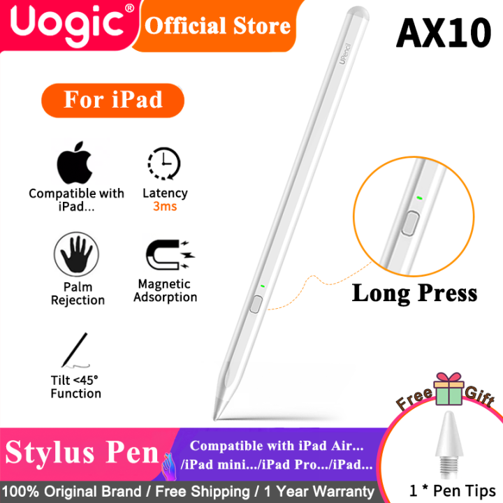 ax10-uogic-stylus-pen-สำหรับ-ipad-รุ่น-2021-แม่เหล็ก-ชาร์จใหม่ได้-palm-rejection-เข้ากันได้กับ-apple-ipad-pro-11-12-9-2018-2020-2021-ipad-6-7-8-9-gen-ipad-mini-5-6th-gen-ipad-air-รุ่นที่-3-4