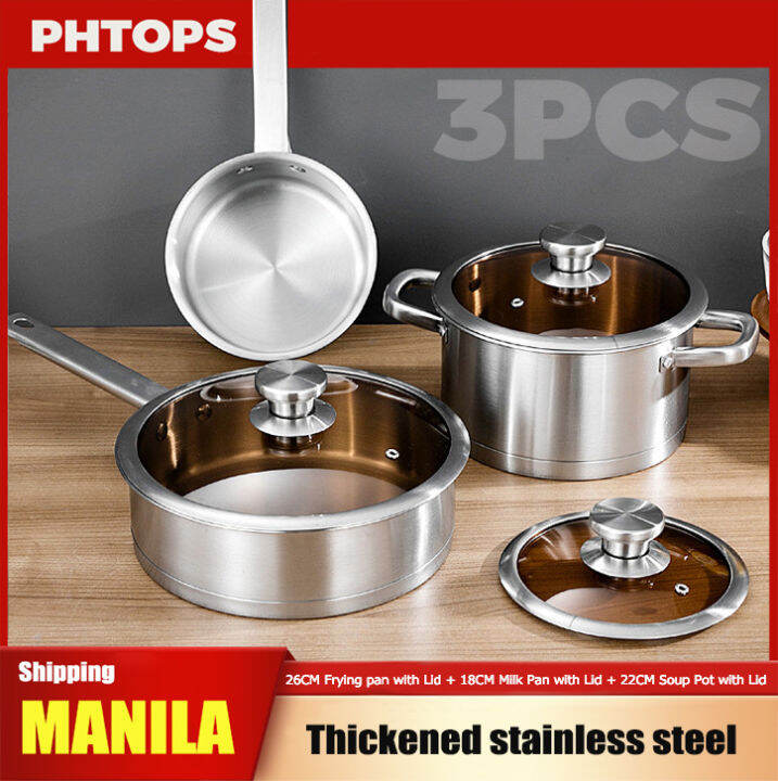 3pcs Stainless Steel Pan Kitchen Induction Cookware Set Suitable for