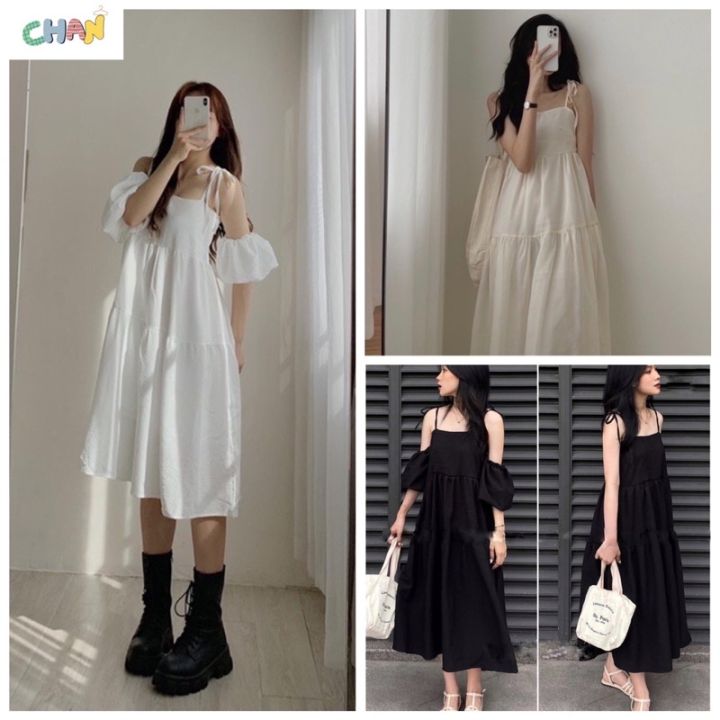 💃 Đầm Nữ 2 Dây Bản To Buộc Nơ 3 Tầng Váy Nữ Babydoll 2 Màu | Shopee Việt  Nam