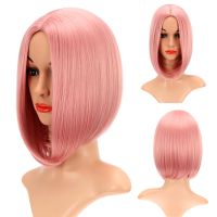 Short Bob Wig Without Bangs Straight Synthetic Heat Resistant Fiber Blonde Colorful Ombre Pink Short Costume Wigs Cosplay Wig Wig  Hair Extensions Pad