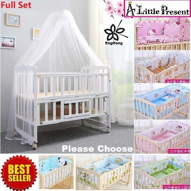 Multifunctional Baby Wooden Cot (White) Double Layer Baby Cot A Little