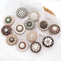 4pcs Round Diamond Pearl Gold Metal Buttons For Clothing Women Sweater Vintage Decorative Coat Buttons Sewing Accessories