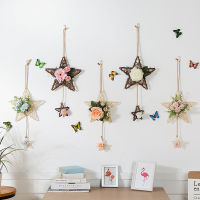 Wall Rattan Circle Decoration Rattan Circle Artificial Flower Decoration Pendant Pentagram Rattan Decorations Pentagram Rattan Circle Home Decoration Rattan Wrap Artificial Flower Home Decoration