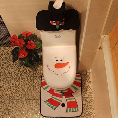 【LZ】✎❂  Tampa do assento do toalete do Natal almofada Eco-Friendly do pé tampa do tanque de água decorações do Natal para a casa Santa boneco de neve banheiro novo