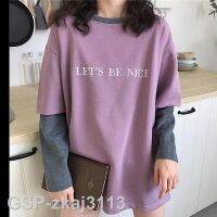 2023 HotCall✴เสื้อยืดลายปักผู้หญิงสองชิ้นเสื้อแบบสวมหัว,เสื้อแฟชั่นทรงหลวมแต่งตัวอักษรต่อกันเสื้อ2023