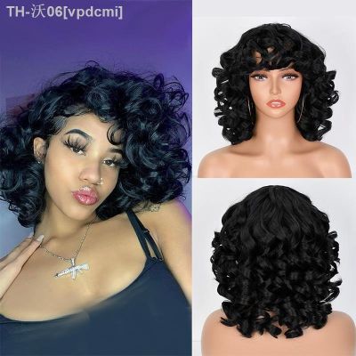 Short Hair Afro Curly Wig With Bangs For Black Women Cosplay Fluffy Glueless Mixed Brown Blonde Wigs Natural High Temperat Red [ Hot sell ] vpdcmi