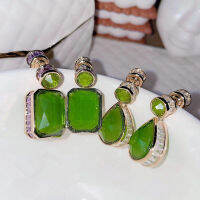 High-quality Women Light Luxury Peridot Green gem Earrings Side Micro-inlaid Purple Cubic Zirconia Retro Earrings Gifts Jewelry