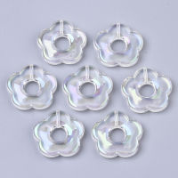 10pc Transparent Acrylic Beads AB Color Plated Half Drilled Flower Clear AB 26x27x5mm Hole: 1.6mm