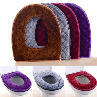 1PC Toilet Seat Mat Universal Breathable Cover Plush Soft Pad Warmer Cushion Zipper Protector Bathroom Washable Accessories