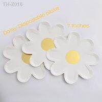 ❂◎ 10Pcs 7 Inches Daisy Picnic Tableware Disposable Plate Flower Dinner Plate Cake Tray for Kids Birthday Baby Shower Party Decor