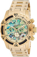 Invicta Mens Pro Diver Scuba Quartz Chronograph Carbon Fiber Bezel Abalone Dial Bracelet Watch, 50mm Gold