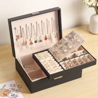 【hot】✶☽☼  Two-Layer Leather Jewelry Organizer Earrings Rings Necklace Storage with Lock