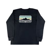 Patagonia เสื้อยืดแขนยาวผ้าฝ้ายทรงหลวม,เสื้อยืดแขนยาวผ้าฝ้ายแผนที่ภูเขาคอกลมจุดเสื้อลำลองสินค้าใหม่