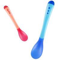 ❅▽┇ 3 colors of temperature sensing spoon suitable for children 39;s silicone head feeding baby spoon heat sensitive baby tableware