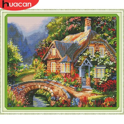 【CC】 HUACAN Cotton Thread Painting Needlework  Kits 14CT Embroidery Scenery Decoration