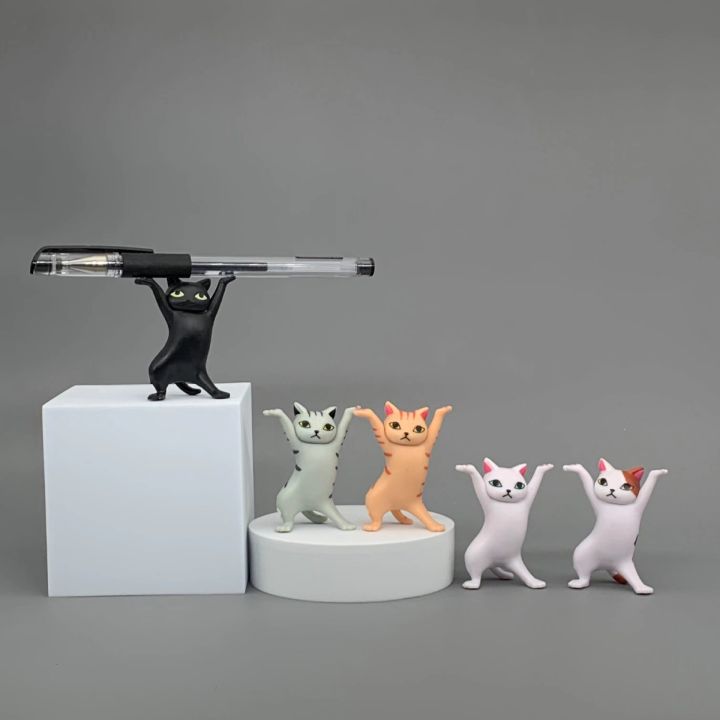 5-sets-of-cute-dancing-weightlifting-cat-pen-holder-handheld-ornaments-children-39-s-creative-cartoon-doll-toys