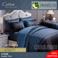 JESSICA ชุดผ้าปูที่นอน Cotton 100% พิมพ์ลาย Graphic C1049 สีน้ำเงิน #เจสสิกา ชุดเครื่องนอน 6ฟุต ผ้าปู ผ้าปูที่นอน ผ้าปูเตียง ผ้านวม กราฟฟิก