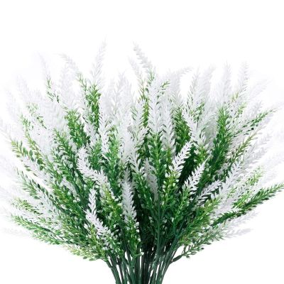 8Bundles Artificial Lavender Flowers Outdoor UV Resistant Fake Flowers No Fade Faux Plastic Plants Garden Classic