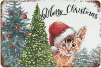 Meowy Christmas Cat ป้ายโลหะดีบุก,8X12นิ้ว,Winter S Tale, Humorous Cat Kitten Vintage Sign,เหมาะสำหรับ Man Cave และ Holiday Decor