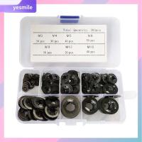 YESMILE 260Pcs สีดำสีดำ แหวนล็อคฟัน M3/M4/M5/M6/M8//M12 เหล็ก65Mn แหวนล็อครูปดาว ชุดจัดประเภทรัด 7ขนาด เครื่องล้างฟันภายใน เครื่องผลิตเครื่องจักร