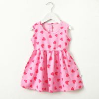 Girl Dress 2023 Summer Sleeveless Floral Loving Heart Print Dress 3-8 Years Clothes  Princess Dress 230420