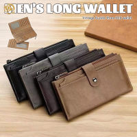 POS กระเป๋าสตางค์ยาวผู้ชายใหม่ Vintage Buckle Tri-Fold คลิปเงิน Multi-Card Driver  S License Zipper Wallet 【 Fast Delivery】