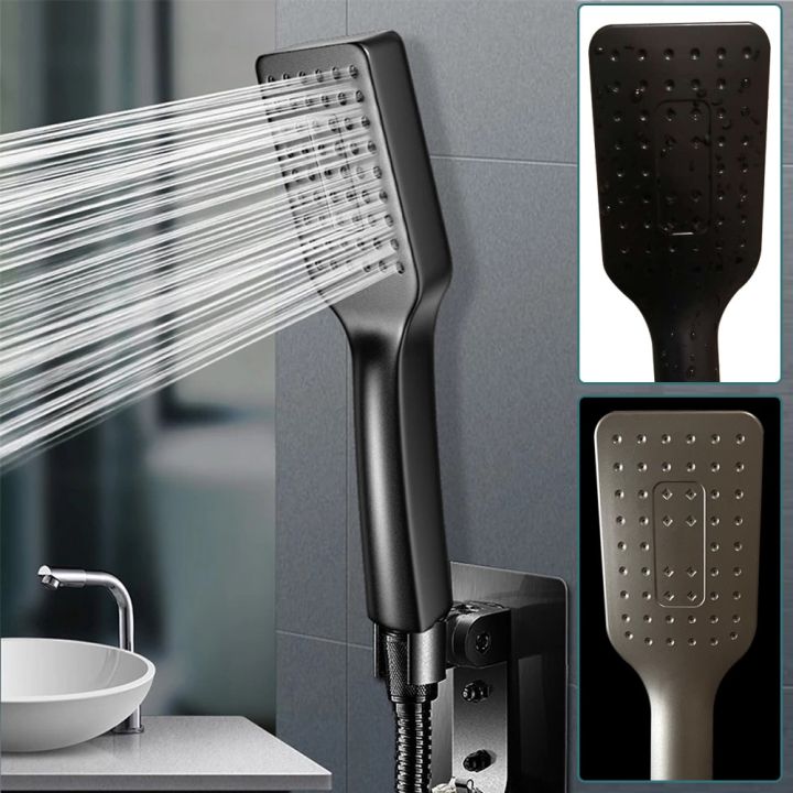 zhangji-abs-plastic-water-saving-shower-head-with-hose-holder-matte-black-massage-rainfall-showerhead-bathroom-accessories-by-hs2023