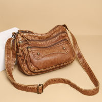 【CW】Casual Many Pockets High Quality Washed Leather Crossbody Bag Vintage Messenger Bags For Women 20222 Casual Shoulder Handbags