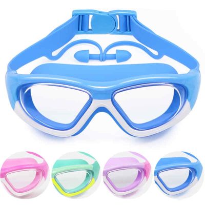 Kids Swimming Goggles Children 3-14Y Wide Vision Anti-Fog Anti-UV Pool Glasses With Ear Plugs Outdoor Sports Diving Eyewear