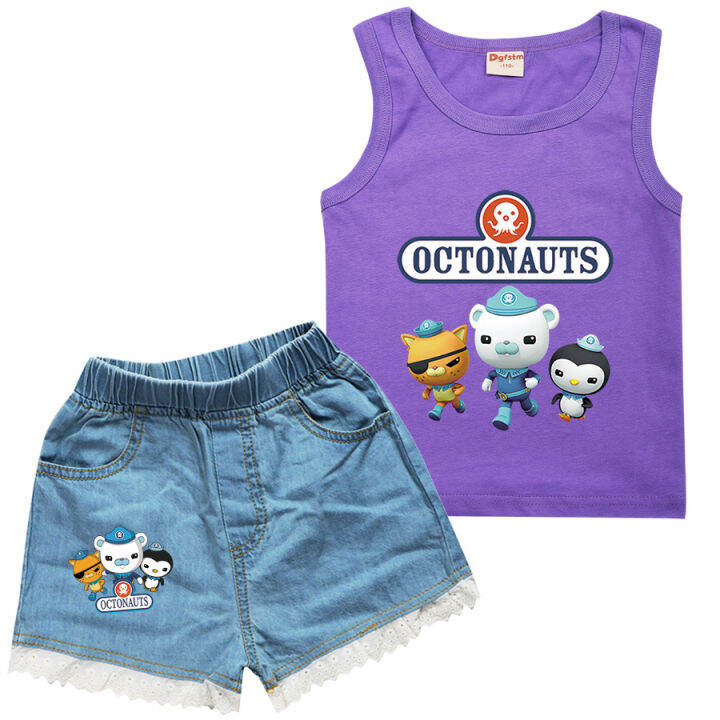 the-octonauts-สาวถังกางเกงขาสั้นผ้ายีนส์ชุดผ้าฝ้ายแขนกุดการ์ตูนเสื้อยืดลูกไม้กางเกง2ชิ้นชุดฤดูร้อนเด็กเสื้อผ้าสูท8776