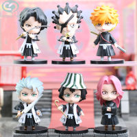 6ชิ้น Hitsua Toushirou Kurosaki Ichigo Kuchiki Rukia อะนิเมะตัวเลขรุ่น Q Shinigami Gotei 13หุ่น PVC รูปปั้น