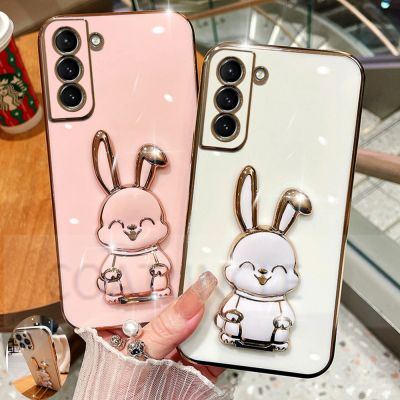 【LZ】 Cute Rabbit Holder Phone Bracket Case For Samsung S22 Ultra S20 S21 S20 FE Note 20 10 8 9 S23 Ultra S8 S9 S10 Plus Plating Cover