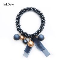 {BUSA Fashion Accessories} INKDEW อินเทรนด์ผ้าไหมริบบิ้นลูกปัด S Trand สร้อยข้อมือสำหรับผู้หญิงของขวัญคริสตัลยืดหยุ่นแฮนด์เมด Multicolor สร้อยข้อมือเครื่องประดับ Boho