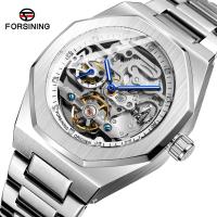 ZZOOI Forsining Fashion Silver Mens Watches Top Brand Luxury Automatic Mechanical Stainless Steel Fashion Business Skeleton Wristwatch