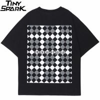 Hip Hop Tshirt Men Vintage Plaid Letter Printed T Cotton Loose Tshirt 2022