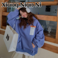 XIANG NIAN NI เสื้อยืดสำหรับผู้หญิงหลวมแขนยาวขนาดใหญ่ด้านบน