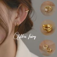 Ddddfairy】ต่างหูต่างหูห่วงเพทายขนาดเล็กชุบทองสไตล์เกาหลี14K ต่างหูแบบเจาะรูเพชรสังเคราะห์ต่างหูสำหรับกระดูกอ่อนต่างหูสำหรับคนแพ้ง่ายเครื่องประดับเงิน S925เครื่องประดับแฟชั่น