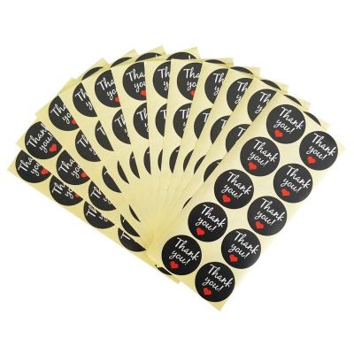 1200pcs/Lot Thank you With Red Heart Scrapbooking Labels Seal Sticker Round Black DIY Self-Adhesive Gift Lables Stickers Stickers Labels