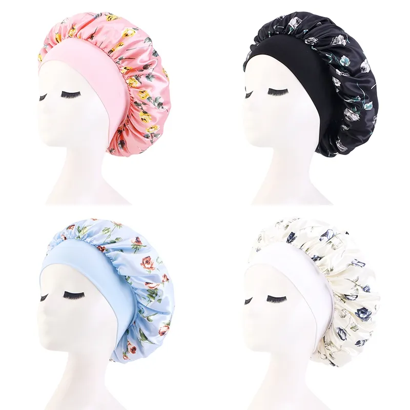 Women Print Sleeping Caps Satin Hair Bonnet For Curly Hair Satin