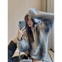 Tie Dye Hoodie Autumn Winter Fashion Trend Mature Hoodies Women Goddess Style Loose Irregular Slit Casual Hooded Jacket Womens