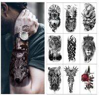 2022 New Temporary Waterproof Lion Tattoo Sticker For Men Fake Tiger Skull Wolf Arm Shoulder Sleeve Body Art Crown Tattoos Woman Stickers