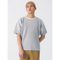 405 Issey Miyake เสื้อยืดแขนสั้นเสื้อคลุมแบบพับสำหรับผู้ชาย,เสื้อยืดทรงหลวมแนวตั้งลายทางแนวตั้งยาว5นาทีสำหรับวัยรุ่นญี่ปุ่น