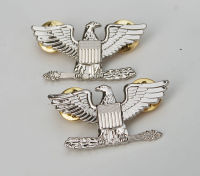 Pair WWII US Army Colonel Eagle War Bird Device Pin Badge LAPEL Insignia