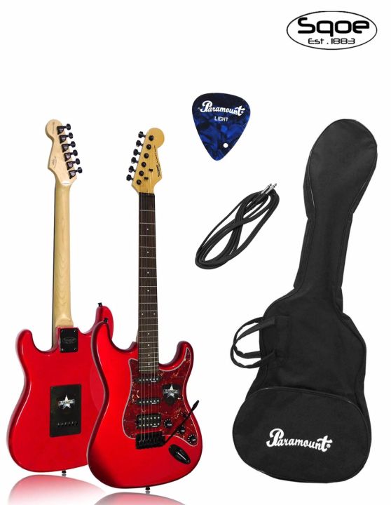 sqoe-sest230-hss-electric-guitar-metallic-red-color-free-guitar-bag-amp-cable-amp-pick
